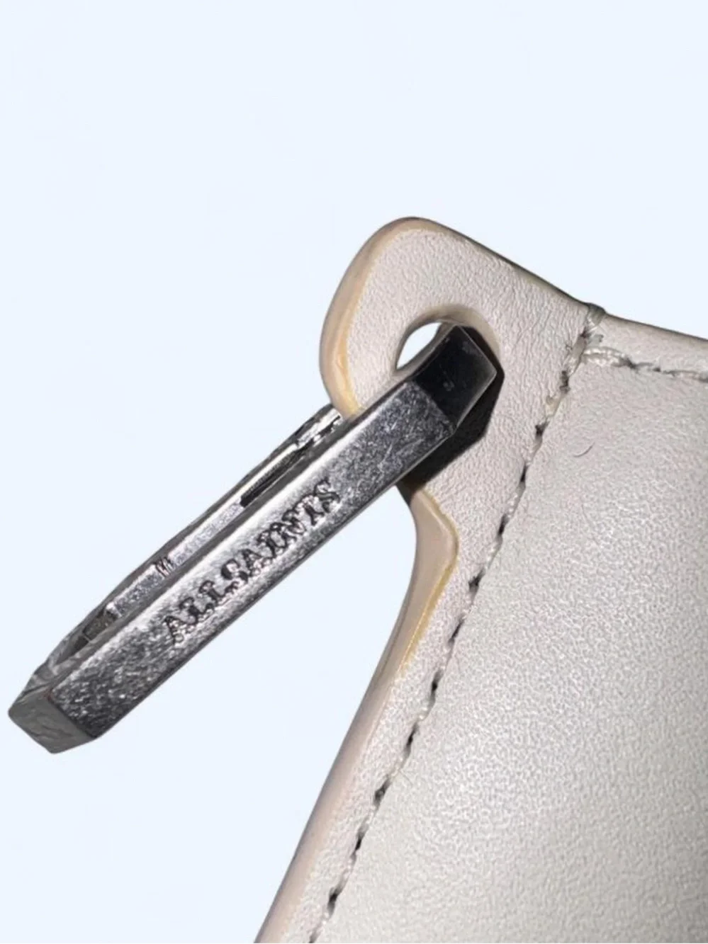 All Saints Leather Key & Card Holder in Cream with Black Trim